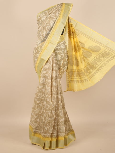 

Pothys Beige & Yellow Ethnic Motifs Cotton Blend Saree
