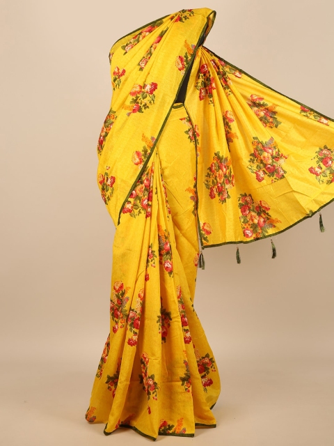 

Pothys Yellow & Red Floral Jute Silk Saree