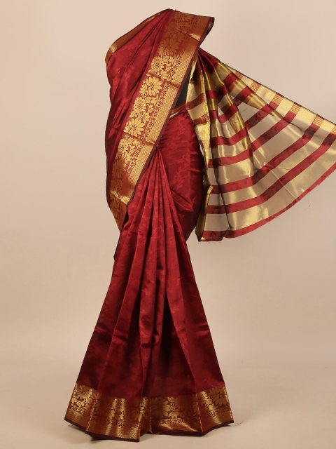 

Pothys Women Maroon & Gold-Toned Floral Woven Designed Saree