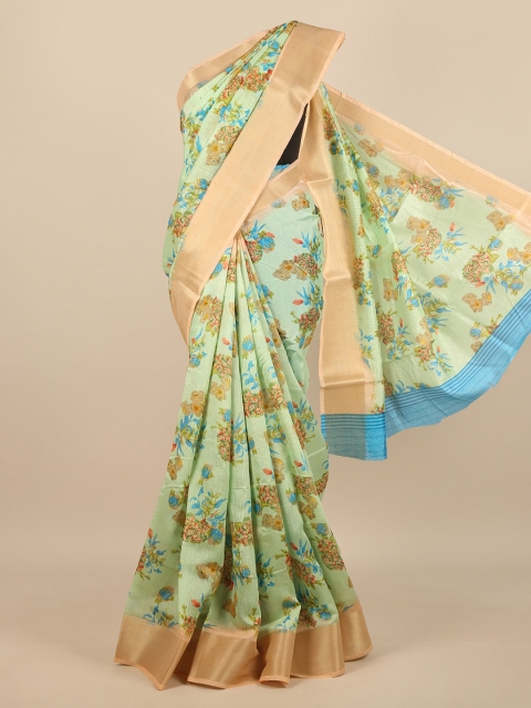 

Pothys Women Green & Gold-Toned Floral Printed Saree