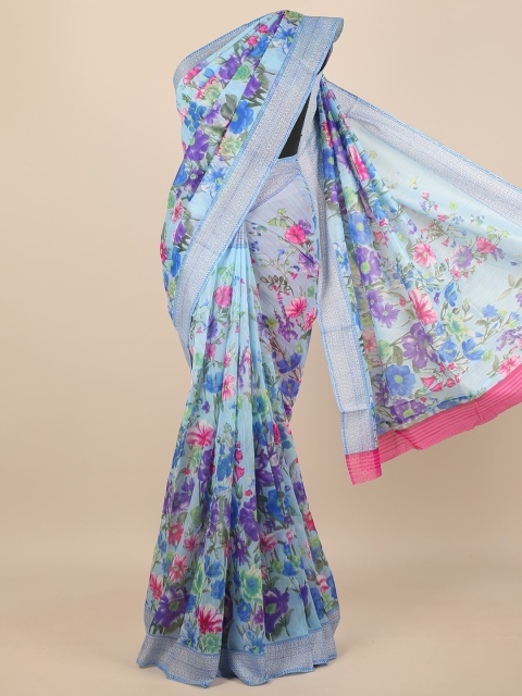 

Pothys Women Blue & Pink Floral Printed Saree