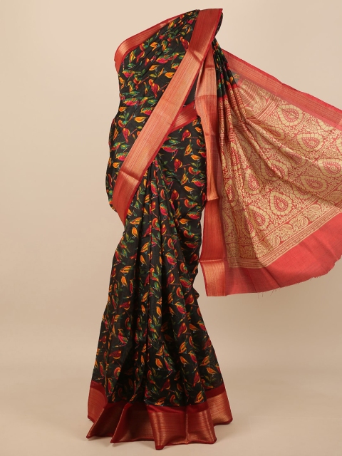 

Pothys Women Black & Red Cotton Blend Printed Saree