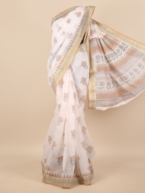 

Pothys Women Off White & Gold-Toned Floral Printed Saree