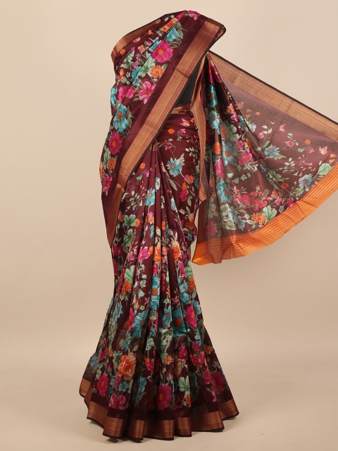 

Pothys Women Maroon & Gold-Toned Floral Printed Saree