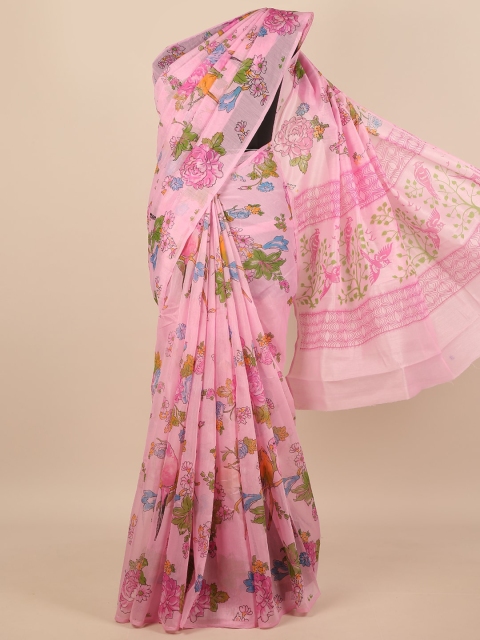 

Pothys Women PinkCotton Blend Floral Printed Saree, Pink