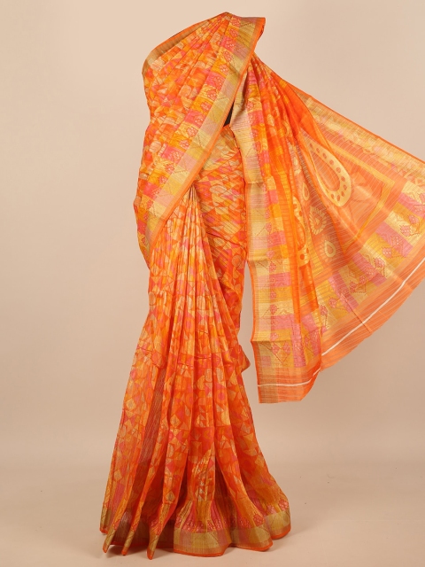 

Pothys Women Orange & Gold-Toned Geometric Printed Saree