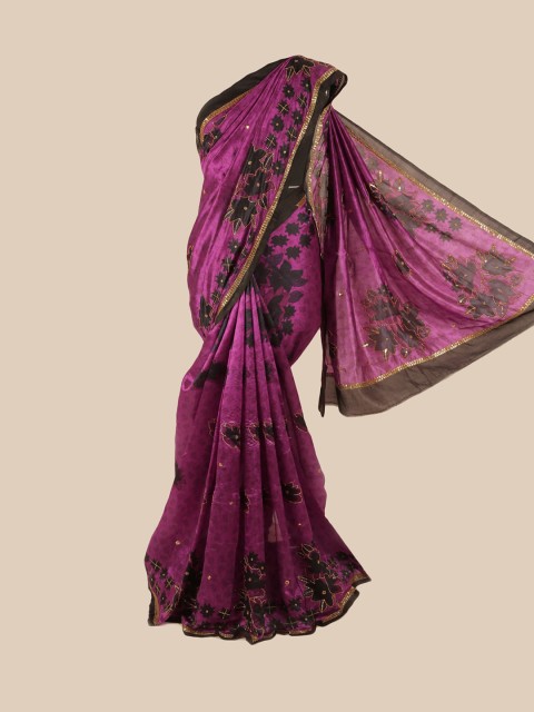 

Pothys Violet & Black Floral Embroidered Pure Silk Saree