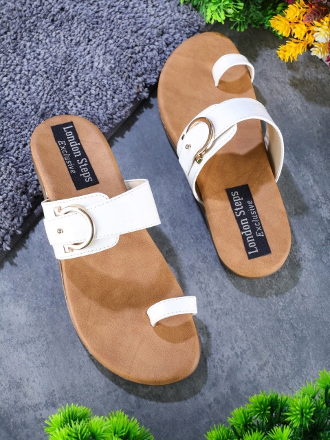 

LONDON STEPS Women White Open Toe Flats with Buckles
