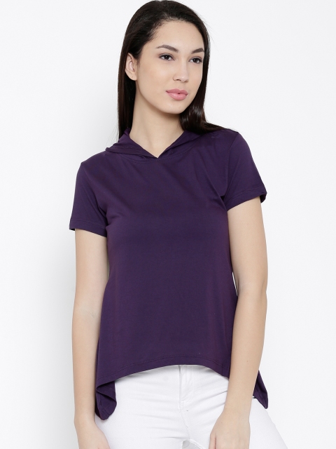 

YWC Women Purple Solid Hooded Top