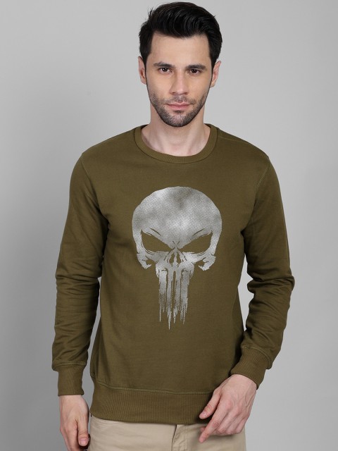 

Free Authority Men Olive Green Punisher Printed Sweatshirt