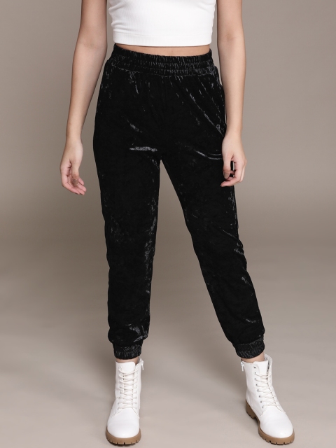 

URBANIC Women Black Pleated Joggers Trousers