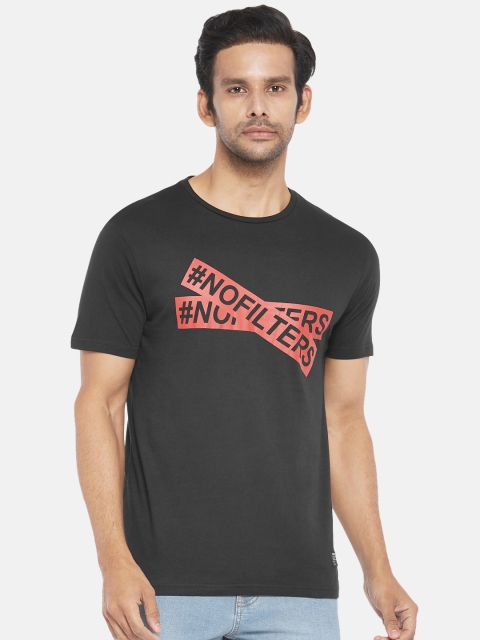 

People Men Black Red Typography Printed Pure Cotton T-shirt