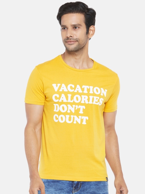 

People Men Yellow White Typography Printed Pure Cotton T-shirt
