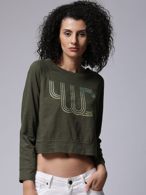 

YWC Women Green Printed Crop Top