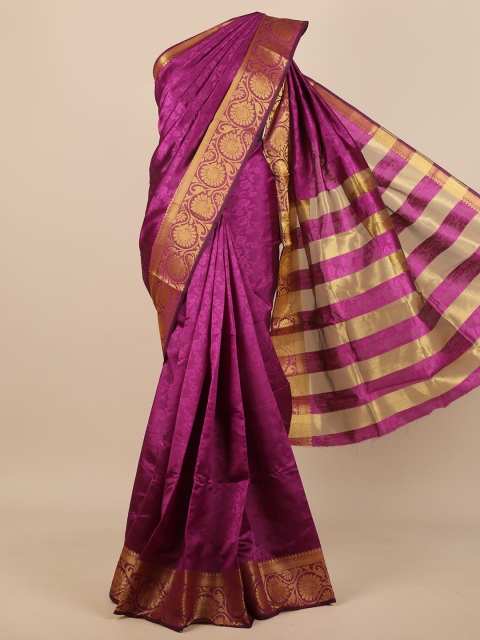 

Pothys Women Violet & Gold-Tone Ethnic Motifs Woven Designed Saree