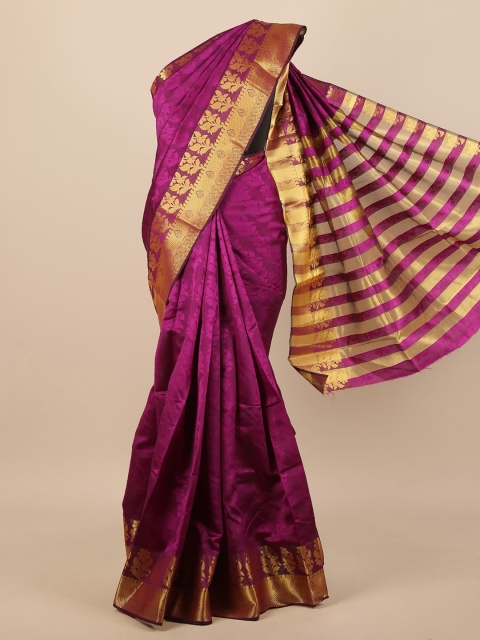

Pothys Women Violet & Gold-Tone Ethnic Motifs Woven Designed Saree