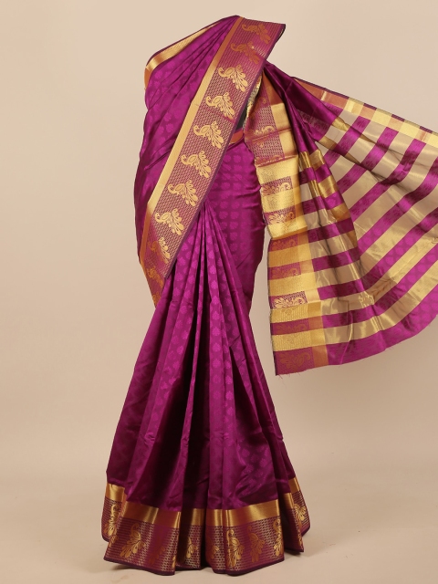 

Pothys Women Violet & Gold-Tone Ethnic Motifs Woven Designed Saree