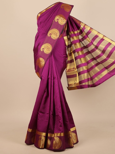 

Pothys Women Violet & Gold-Tone Ethnic Motifs Woven Designed Saree