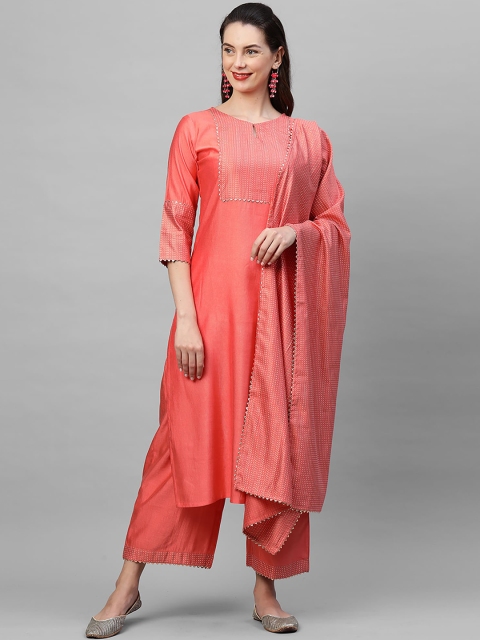 

Indo Era Women Fuchsia Yoke Design Regular Liva Kurta with Palazzos & With Dupatta