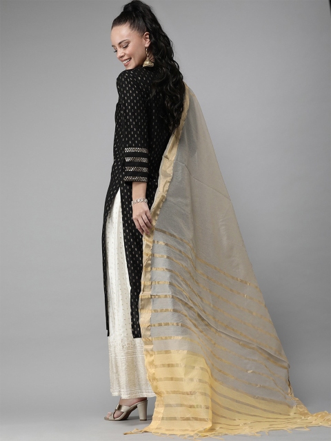 

Indo Era Beige & Gold-Toned Woven Design Art Silk Dupatta