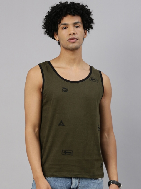 

Kryptic Men Olive Green Printed Vest