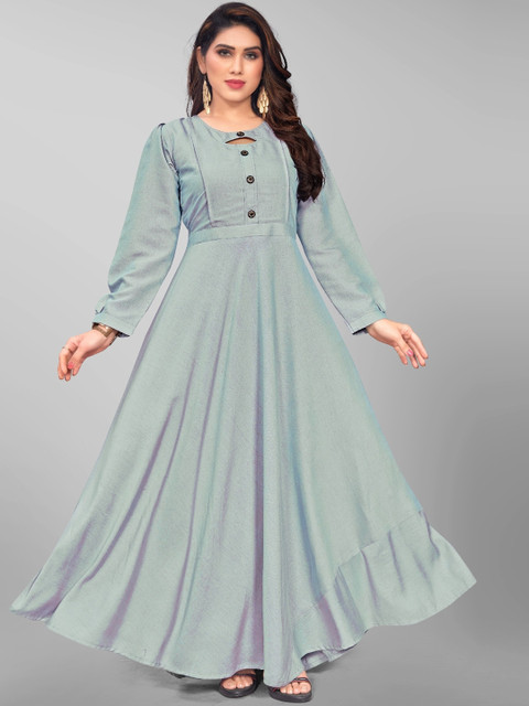 

OM SAI LATEST CREATION Women Grey Melange Extended Sleeves Patchwork Anarkali Kurta