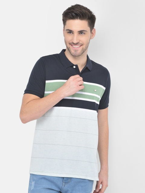 

COBB Men Green Striped Polo Collar Pockets T-shirt