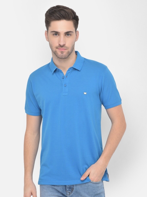 

COBB Men Blue Polo Collar Applique T-shirt