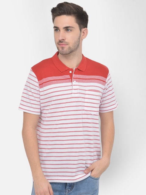 

COBB Men Red Striped Henley Neck Pockets T-shirt