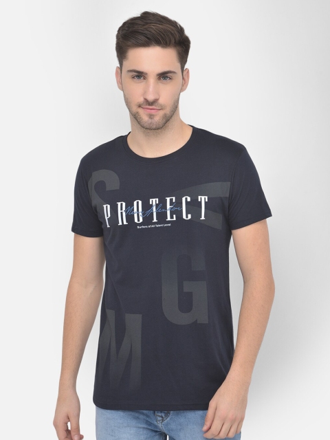 

COBB Men Navy Blue Typography Printed Pockets T-shirt