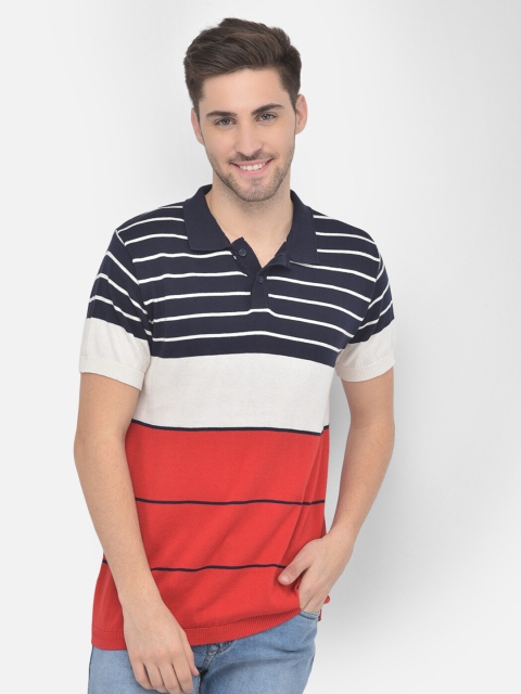 

COBB Men Red Striped Polo Collar Pockets T-shirt