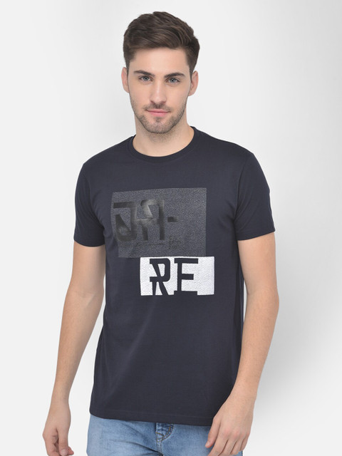

COBB Men Navy Blue Typography Printed Pockets T-shirt