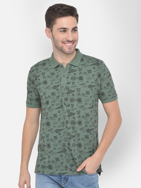 

COBB Men Green Floral Printed Polo Collar Pockets T-shirt