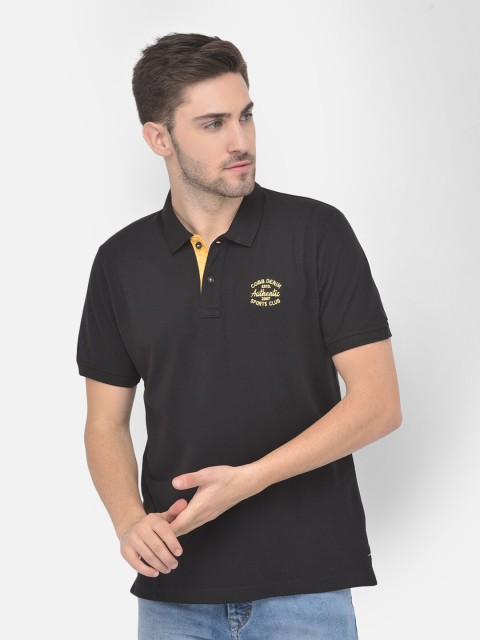 

COBB Men Black Polo Collar Applique T-shirt