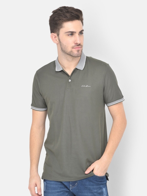 

COBB Men Olive Green Polo Collar Applique T-shirt