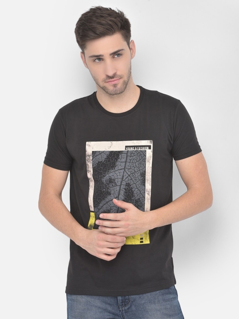 

COBB Men Black Printed Applique T-shirt