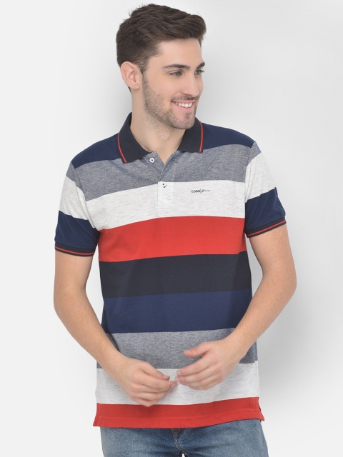 

COBB Men Red Striped Polo Collar Pockets T-shirt