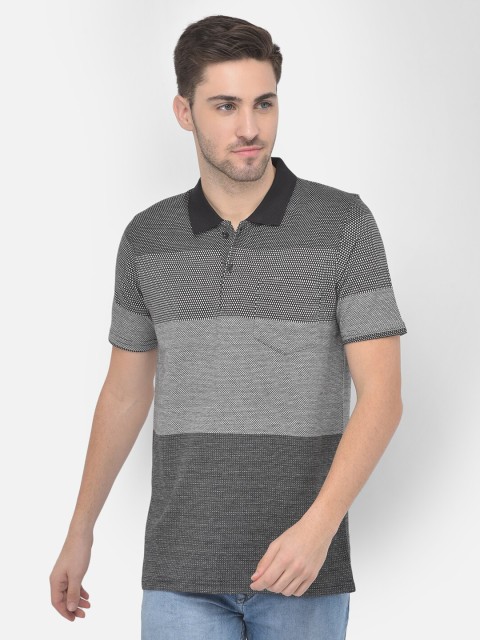 

COBB Men Black Striped Polo Collar Pockets T-shirt