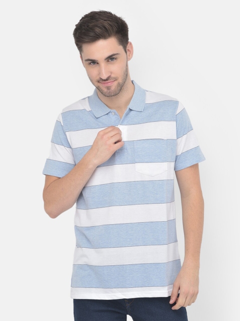 

COBB Men Blue Striped Polo Collar Pockets T-shirt