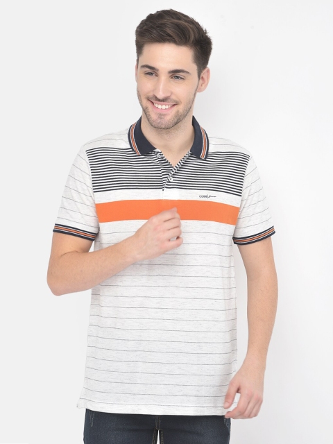 

COBB Men Grey Striped Polo Collar Pockets T-shirt