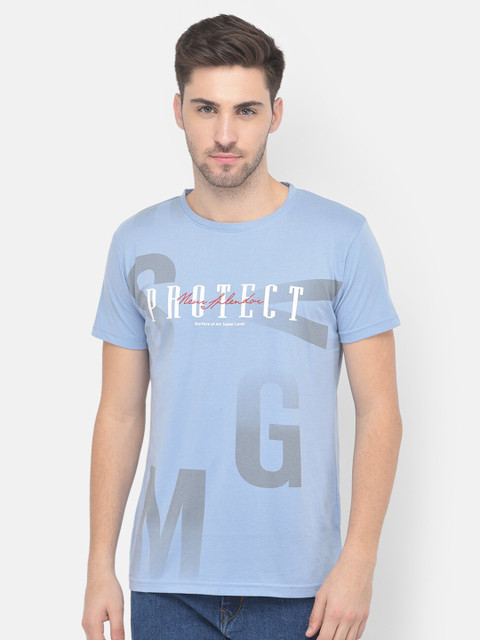 

COBB Men Blue Typography Printed Applique T-shirt