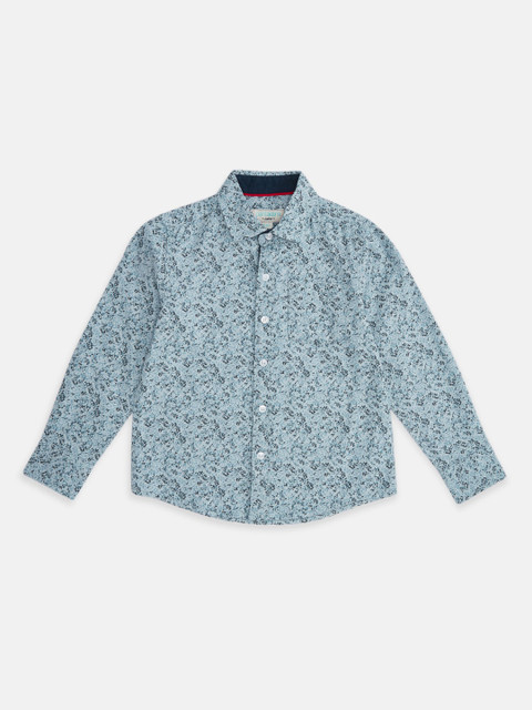 

Pantaloons Junior Boys Blue Opaque Printed Casual Shirt