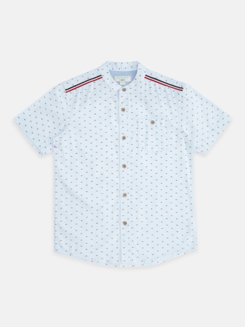 

Pantaloons Junior Boys Blue & Red Opaque Printed Cotton Casual Shirt