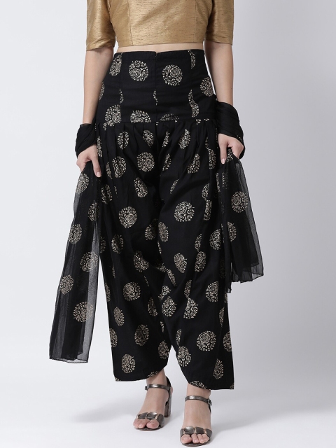 

Charitra Women Black & Beige Printed Cotton Salwar With Dupatta