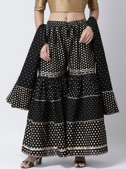 

Charitra Women Black & Gold-Colored Cotton Salwar Dupatta Set