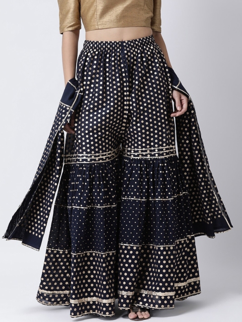 

Charitra Women Navy Blue & Gold-coloured Polka Dot Printed Sharara & Dupatta