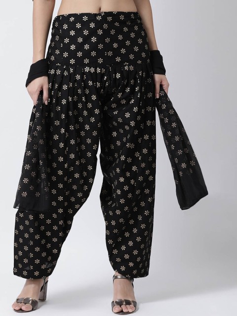 

Charitra Black & Gold-Coloured Printed Salwar with Dupatta