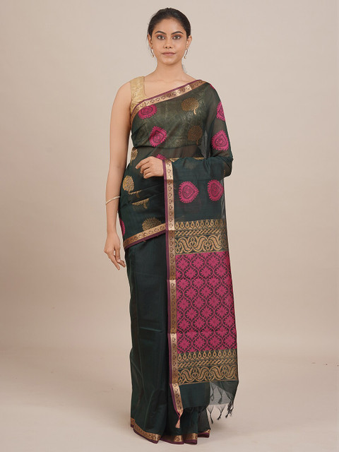 

Pothys Women Green & Pink Woven Designed Saree