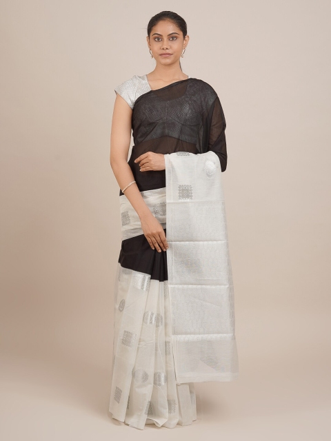 

Pothys Women Cream-Coloured & Black Woven Designed Saree