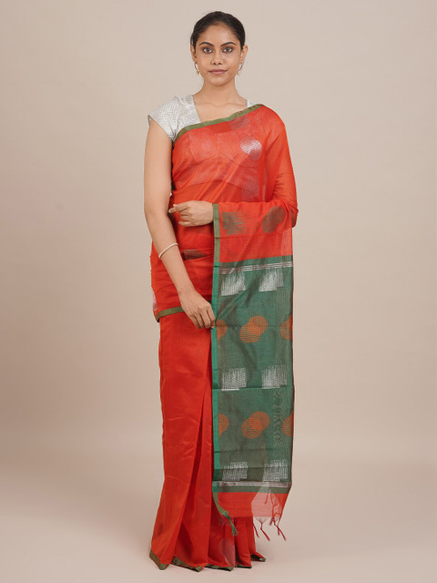 

Pothys Women Orange & Green Woven Designed Saree
